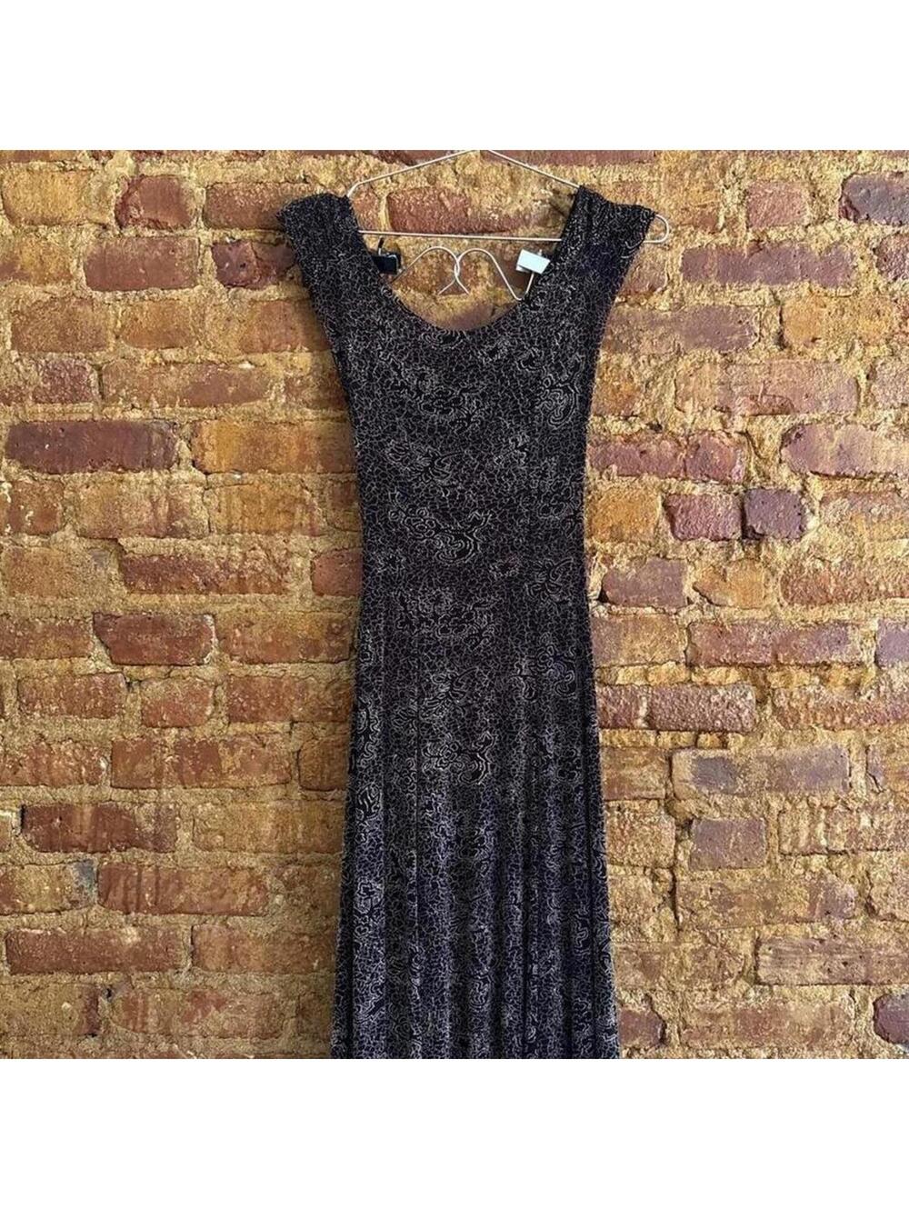 Vintage 90s Black & Brown Floral Maxi Dress
